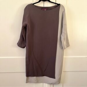 Tom & Linda Platt Layered Colorblock Shift Dress Charcoal & Taupe Grey Sz 10